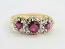 Load image into Gallery viewer, 0664: Vintage: luscious 18ct Gold Rubies Diamonds Ring- Date Mark 1976
