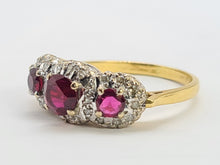 Load image into Gallery viewer, 0664: Vintage: luscious 18ct Gold Rubies Diamonds Ring- Date Mark 1976
