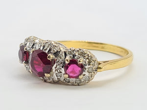 0664: Vintage: luscious 18ct Gold Rubies Diamonds Ring- Date Mark 1976