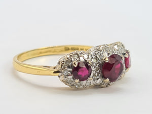 0664: Vintage: luscious 18ct Gold Rubies Diamonds Ring- Date Mark 1976