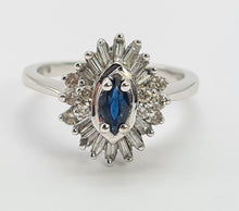 Load image into Gallery viewer, 0527: Vintage: 9ct White Gold Cornflower Blue Sapphire Diamonds (0.45ct) Cluster Ring
