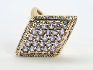 0542: Vintage: 9ct Gold Tanzanites Diamonds Geometric Set Statement Ring-&nbsp;