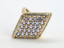 Load image into Gallery viewer, 0542: Vintage: 9ct Gold Tanzanites Diamonds Geometric Set Statement Ring-&nbsp;
