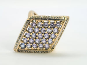 0542: Vintage: 9ct Gold Tanzanites Diamonds Geometric Set Statement Ring-&nbsp;