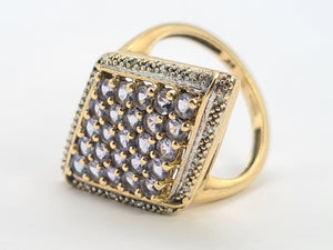 0542: Vintage: 9ct Gold Tanzanites Diamonds Geometric Set Statement Ring-&nbsp;