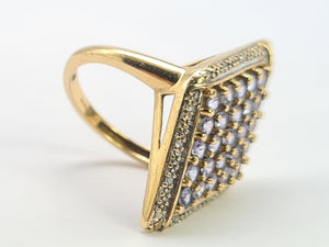 0542: Vintage: 9ct Gold Tanzanites Diamonds Geometric Set Statement Ring-&nbsp;