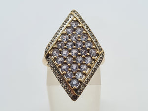 0542: Vintage: 9ct Gold Tanzanites Diamonds Geometric Set Statement Ring-&nbsp;