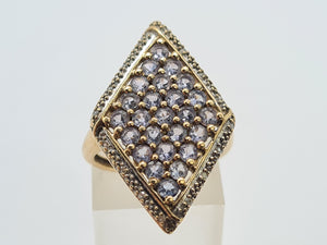 0542: Vintage: 9ct Gold Tanzanites Diamonds Geometric Set Statement Ring-&nbsp;