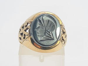 0081: Vintage: 9ct Gold Centurion Hematite Signet Ring- Date-Mark 1986