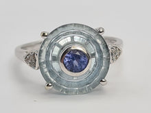 Load image into Gallery viewer, 0431 Vintage: 9ct White Gold Tanzanite, Topaz, Diamonds Art Deco Style Cocktail Ring
