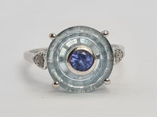 Load image into Gallery viewer, 0431 Vintage: 9ct White Gold Tanzanite, Topaz, Diamonds Art Deco Style Cocktail Ring
