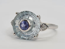 Load image into Gallery viewer, 0431 Vintage: 9ct White Gold Tanzanite, Topaz, Diamonds Art Deco Style Cocktail Ring
