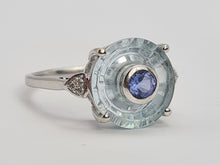 Load image into Gallery viewer, 0431 Vintage: 9ct White Gold Tanzanite, Topaz, Diamonds Art Deco Style Cocktail Ring
