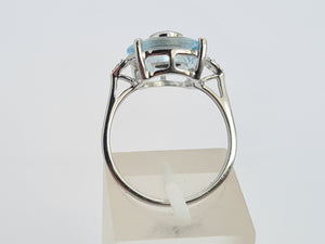 0431 Vintage: 9ct White Gold Tanzanite, Topaz, Diamonds Art Deco Style Cocktail Ring