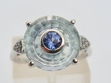 Load image into Gallery viewer, 0431 Vintage: 9ct White Gold Tanzanite, Topaz, Diamonds Art Deco Style Cocktail Ring
