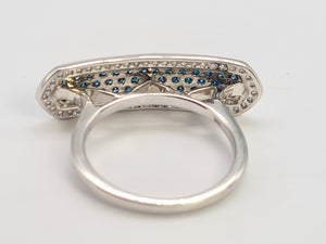 0432 Vintage: 9ct White Gold Blue & White Diamonds Statement Ring