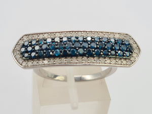 0432 Vintage: 9ct White Gold Blue & White Diamonds Statement Ring