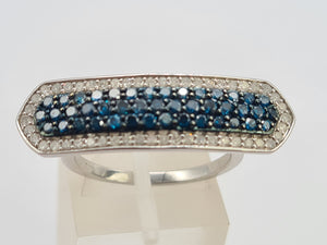 0432 Vintage: 9ct White Gold Blue & White Diamonds Statement Ring