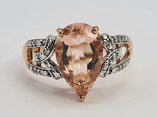 Load image into Gallery viewer, 0438: Vintage: 9ct Rose Gold Pink Morganite 14 Diamonds Ring- Peachy
