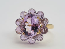 Load image into Gallery viewer, 0435: Vintage 9ct Gold 11 Lilac Amethysts Flower Head Ring-
