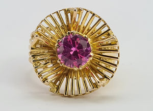 0526 Vintage: 9ct Gold Pink Sapphire "Sundial" Cocktail Ring- Exceptional piece