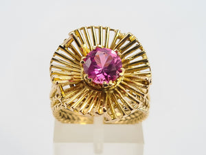 0526 Vintage: 9ct Gold Pink Sapphire "Sundial" Cocktail Ring- Exceptional piece