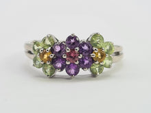 Load image into Gallery viewer, 0352: Vintage: 14ct White Gold Multi-Gems Floral Ring- lovely colour mix
