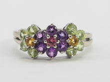 Load image into Gallery viewer, 0352: Vintage: 14ct White Gold Multi-Gems Floral Ring- lovely colour mix
