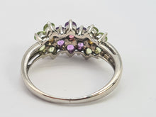 Load image into Gallery viewer, 0352: Vintage: 14ct White Gold Multi-Gems Floral Ring- lovely colour mix
