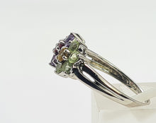 Load image into Gallery viewer, 0352: Vintage: 14ct White Gold Multi-Gems Floral Ring- lovely colour mix
