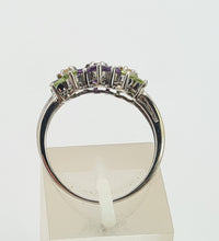 Load image into Gallery viewer, 0352: Vintage: 14ct White Gold Multi-Gems Floral Ring- lovely colour mix
