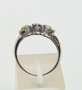 0352: Vintage: 14ct White Gold Multi-Gems Floral Ring- lovely colour mix