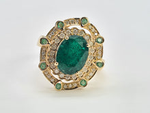 Load image into Gallery viewer, 0403: Vintage: 14ct Gold Emeralds 44 Diamonds Cocktail Ring- rare
