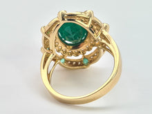 Load image into Gallery viewer, 0403: Vintage: 14ct Gold Emeralds 44 Diamonds Cocktail Ring- rare
