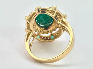 0403: Vintage: 14ct Gold Emeralds 44 Diamonds Cocktail Ring- rare