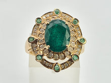 Load image into Gallery viewer, 0403: Vintage: 14ct Gold Emeralds 44 Diamonds Cocktail Ring- rare
