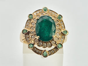 0403: Vintage: 14ct Gold Emeralds 44 Diamonds Cocktail Ring- rare