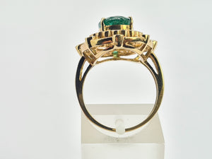 0403: Vintage: 14ct Gold Emeralds 44 Diamonds Cocktail Ring- rare