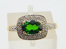 Load image into Gallery viewer, 0413: Vintage: 14ct Gold Green Diopside 16 Diamonds Art Deco Style Dress Ring
