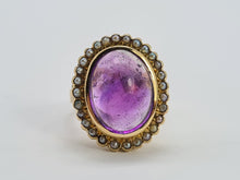 Load image into Gallery viewer, 0414: Vintage: 18ct Gold &quot;Carbuncle&quot; Lilac Amethysts 28 Seed Pearls Ring
