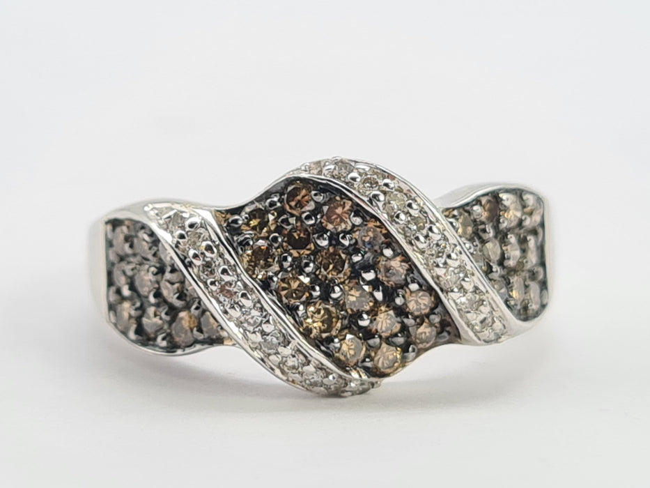 6281 Vintage 9ct White Gold  54 Natural Cognac Diamonds Diamonds Ring