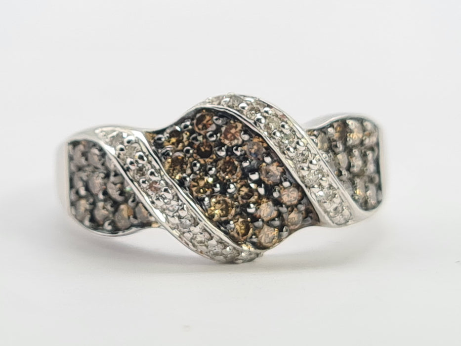 6281 Vintage 9ct White Gold  54 Natural Cognac Diamonds Diamonds Ring