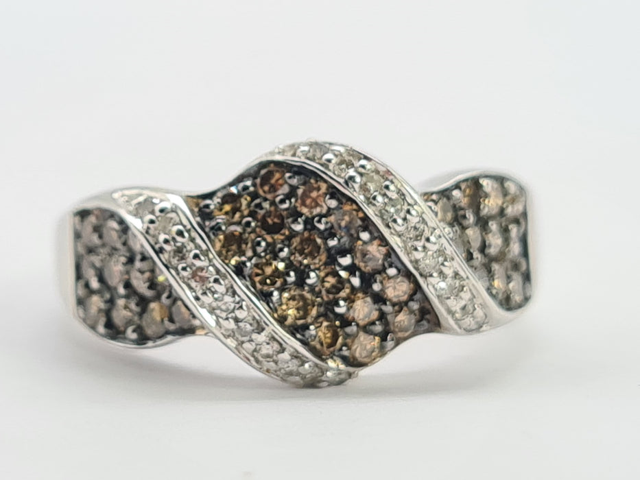 6281 Vintage 9ct White Gold  54 Natural Cognac Diamonds Diamonds Ring