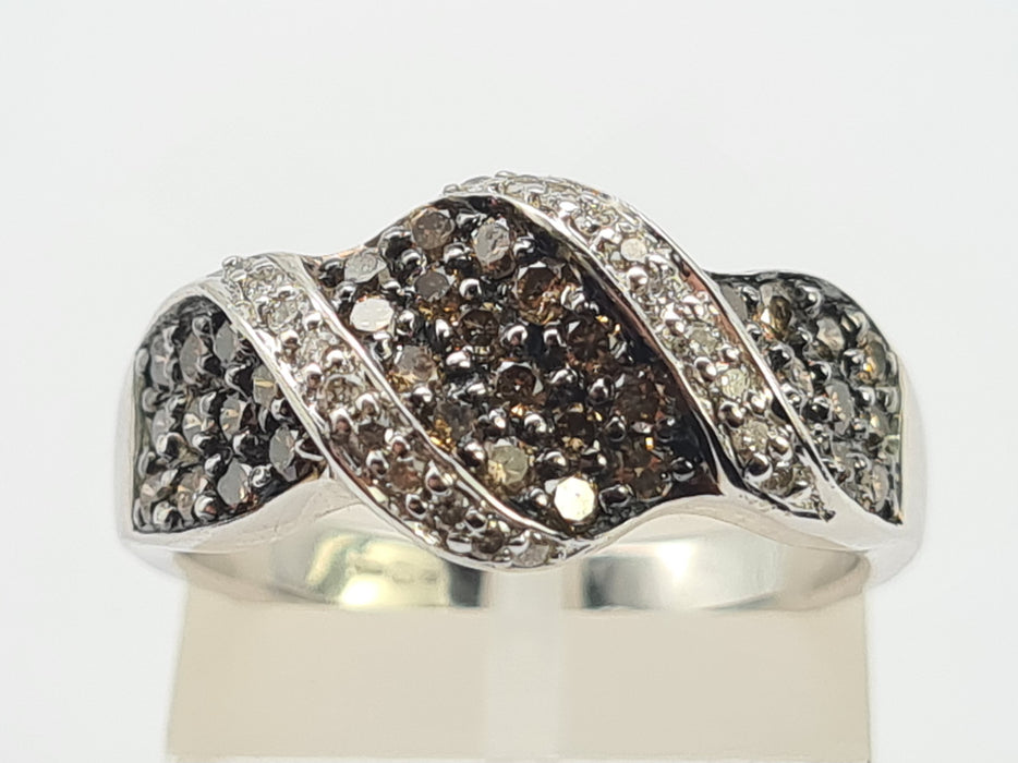 6281 Vintage 9ct White Gold  54 Natural Cognac Diamonds Diamonds Ring