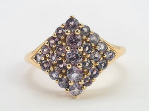 0467: Vintage 9ct Gold Blue Tanzanites Geometric Cocktail Ring- sumptuous