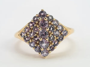 0467: Vintage 9ct Gold Blue Tanzanites Geometric Cocktail Ring- sumptuous