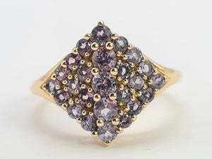 0467: Vintage 9ct Gold Blue Tanzanites Geometric Cocktail Ring- sumptuous