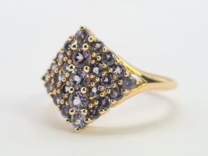 0467: Vintage 9ct Gold Blue Tanzanites Geometric Cocktail Ring- sumptuous