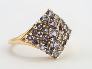 0467: Vintage 9ct Gold Blue Tanzanites Geometric Cocktail Ring- sumptuous