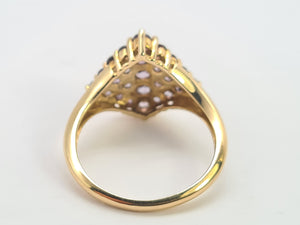 0467: Vintage 9ct Gold Blue Tanzanites Geometric Cocktail Ring- sumptuous